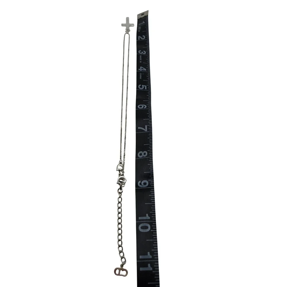 Christian Dior Cross Pendant Necklace Silver Tone D Logo Box Chain CD Charm